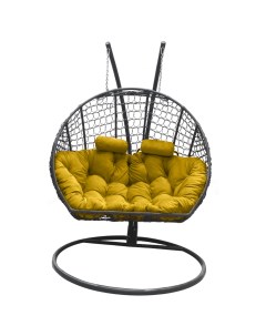 Подвесное кресло кокон Двойной Премиум Кольца графит с подушкой жёлтой Craftmebel