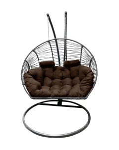 Подвесное кресло кокон Двойной Премиум Зигзаг графит с подушкой коричневой Craftmebel