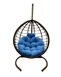 Подвесное кресло кокон Капля Сфера коричневый с подушкой голубой Craftmebel