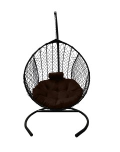 Подвесное кресло кокон Капля Стандарт чёрный с подушкой коричневой Craftmebel