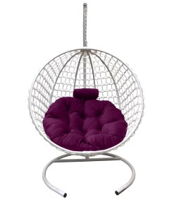 Подвесное кресло кокон Круглый Премиум белый с подушкой фиолетовой Craftmebel