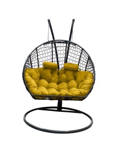 Подвесное кресло кокон Двойной Премиум Кольца чёрный с подушкой жёлтой Craftmebel