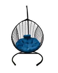 Подвесное кресло кокон Капля Стандарт чёрный с подушкой голубой Craftmebel