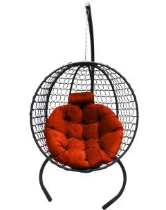 Подвесное кресло кокон Круглый Премиум чёрный с подушкой коралловой Craftmebel