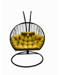 Подвесное кресло кокон Двойной чёрный с подушкой жёлтой Craftmebel
