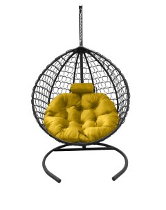 Подвесное кресло кокон Капля Премиум графит с подушкой жёлтой Craftmebel