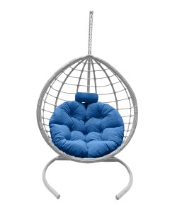 Подвесное кресло кокон Капля Сфера белый с подушкой голубой Craftmebel