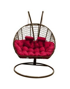 Подвесное кресло кокон Двойной Премиум Кольца коричневый с подушкой алой Craftmebel