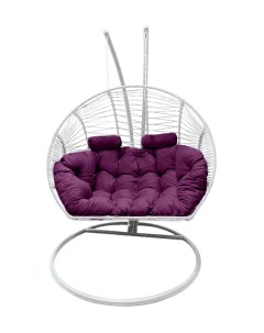 Подвесное кресло кокон Двойной Премиум Зигзаг белый с подушкой фиолетовой Craftmebel