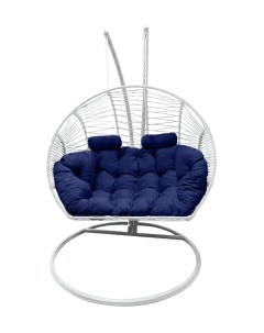 Подвесное кресло кокон Двойной Премиум Зигзаг белый с подушкой синей Craftmebel