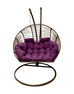 Подвесное кресло кокон Двойной Премиум Зигзаг коричн с подушкой фиолетовой Craftmebel