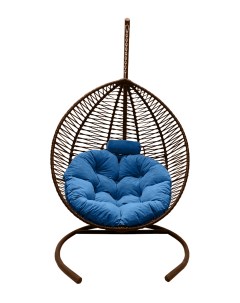 Подвесное кресло кокон Капля Зигзаг коричневый с подушкой голубой Craftmebel