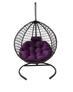 Подвесное кресло кокон Капля Премиум коричневый с подушкой фиолетовой Craftmebel