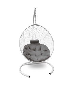 Подвесное кресло кокон Капля Стандарт белый с подушкой серой Craftmebel