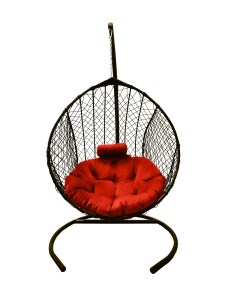 Подвесное кресло кокон Капля Стандарт коричневый с подушкой коралловой Craftmebel