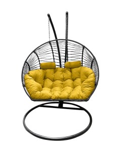 Подвесное кресло кокон Двойной Премиум Зигзаг чёрный с подушкой жёлтой Craftmebel