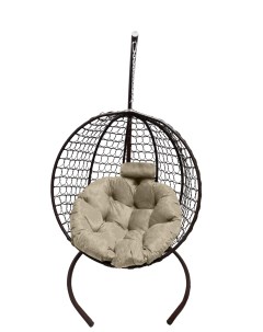 Подвесное кресло кокон Круглый Премиум коричневый с подушкой бежевой Craftmebel