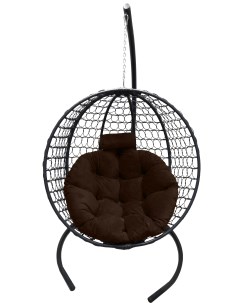 Подвесное кресло кокон Круглый Премиум чёрный с подушкой коричневой Craftmebel