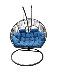 Подвесное кресло кокон Двойной Премиум Зигзаг чёрный с подушкой голубой Craftmebel