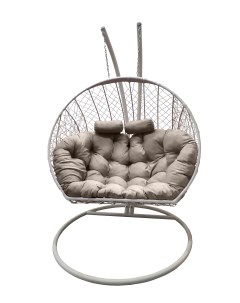 Подвесное кресло кокон Двойной белый с подушкой бежевой Craftmebel