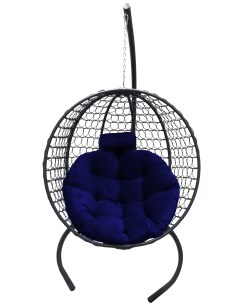 Подвесное кресло кокон Круглый Премиум графит с подушкой синей Craftmebel