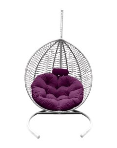 Подвесное кресло кокон Капля Зигзаг белый с фиолетовой подушкой Craftmebel