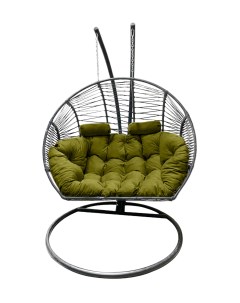 Подвесное кресло кокон Двойной Премиум Зигзаг графит с подушкой зелёной Craftmebel