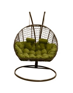 Подвесное кресло кокон Двойной Премиум Кольца коричн с подушкой зелёной Craftmebel