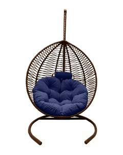Подвесное кресло кокон Капля Зигзаг коричневый с подушкой синей Craftmebel