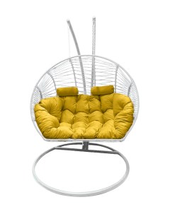Подвесное кресло кокон Двойной Премиум Зигзаг белый с подушкой жёлтой Craftmebel