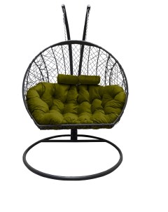 Подвесное кресло кокон Двойной графит с подушкой зелёной Craftmebel