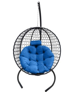 Подвесное кресло кокон Круглый Премиум графит с подушкой голубой Craftmebel