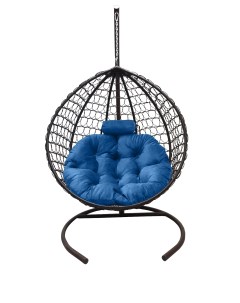 Подвесное кресло кокон Капля Премиум коричневый с подушкой голубой Craftmebel