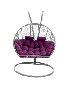 Подвесное кресло кокон Двойной Премиум Кольца белый с подушкой фиолетовой Craftmebel
