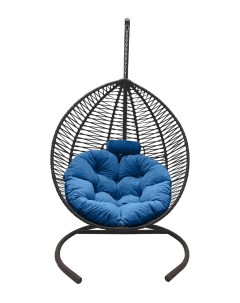 Подвесное кресло кокон Капля Зигзаг графит с подушкой голубой Craftmebel