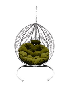 Подвесное кресло кокон Капля Зигзаг белый с подушкой зелёной Craftmebel
