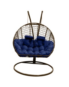 Подвесное кресло кокон Двойной Премиум Кольца коричневый с подушкой синей Craftmebel