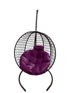 Подвесное кресло кокон Круглый Премиум коричневый с подушкой фиолетовой Craftmebel