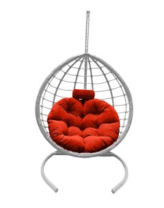 Подвесное кресло кокон Капля Сфера белый с подушкой коралловой Craftmebel