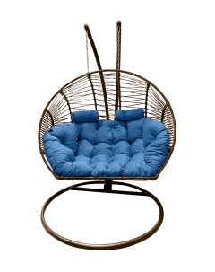 Подвесное кресло кокон Двойной Премиум Зигзаг коричн с подушкой голубой Craftmebel