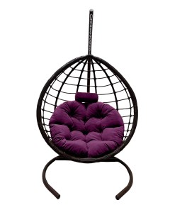 Подвесное кресло кокон Капля Сфера чёрный с подушкой фиолетовой Craftmebel