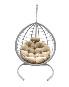 Подвесное кресло кокон Капля Сфера белый с подушкой бежевой Craftmebel