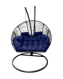 Подвесное кресло кокон Двойной Премиум Зигзаг чёрный с подушкой синей Craftmebel