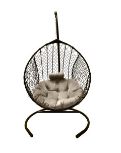 Подвесное кресло кокон Капля Стандарт коричневый с подушкой бежевой Craftmebel