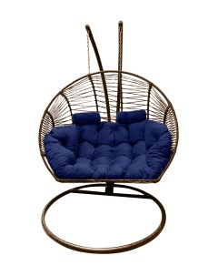 Подвесное кресло кокон Двойной Премиум Зигзаг коричн с подушкой синей Craftmebel