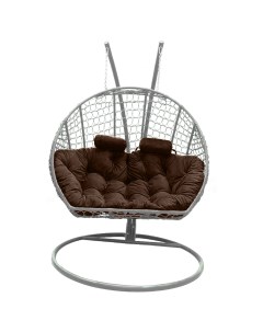 Подвесное кресло кокон Двойной Премиум Кольца белый с подушкой коричневой Craftmebel