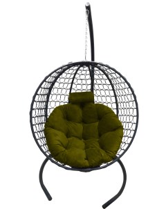 Подвесное кресло кокон Круглый Премиум графит с подушкой зелёной Craftmebel