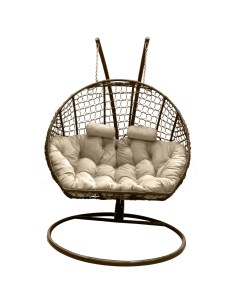 Подвесное кресло кокон Двойной Премиум Кольца коричн с подушкой бежевой Craftmebel