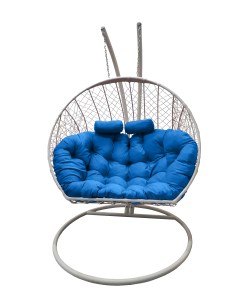 Подвесное кресло кокон Двойной белый с подушкой голубой Craftmebel