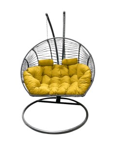 Подвесное кресло кокон Двойной Премиум Зигзаг графит с подушкой жёлтой Craftmebel